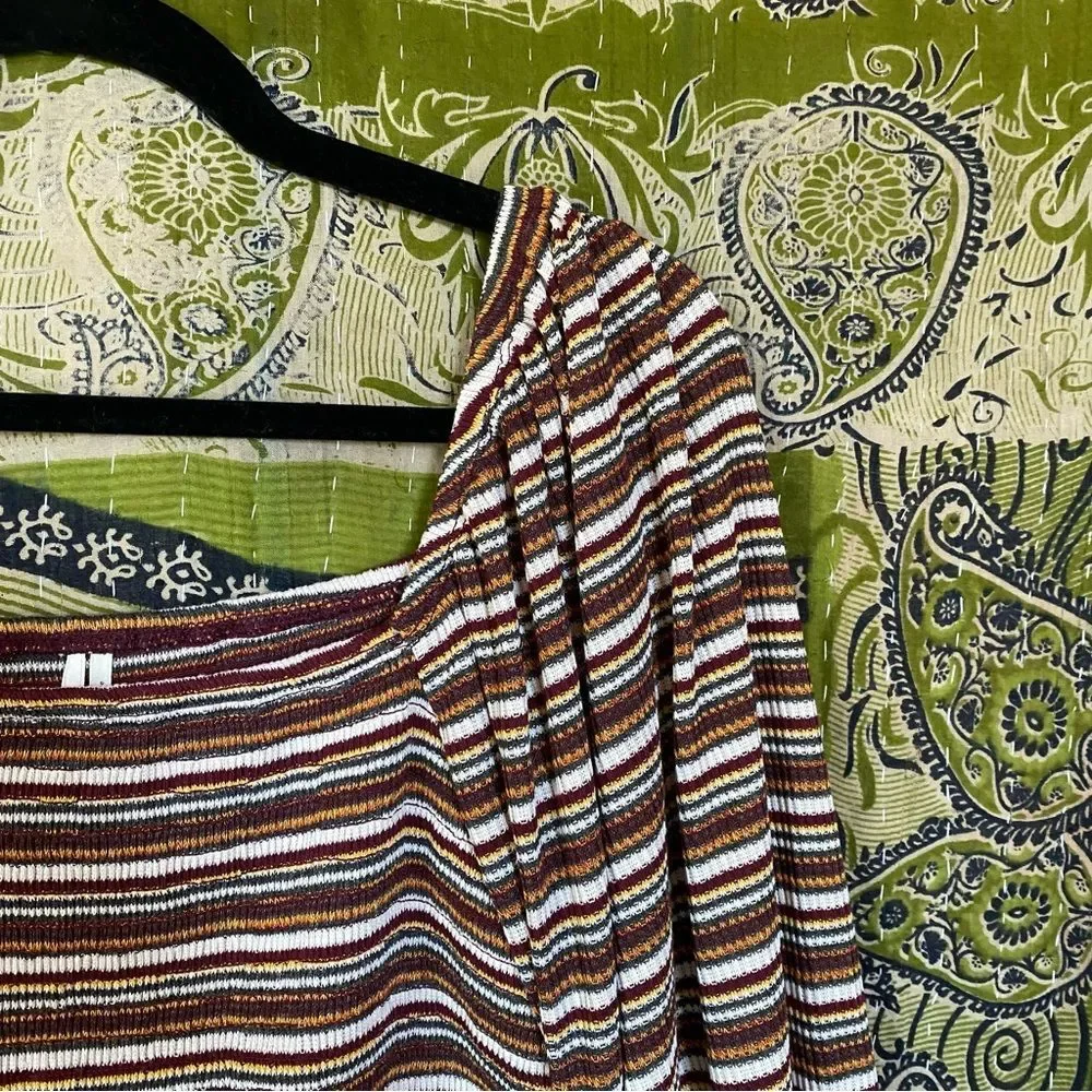 Anthropologie Multicolored Striped Smocked Puff-Sleeved Top Size Large